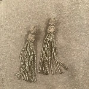 Silver beaded tassel earrings